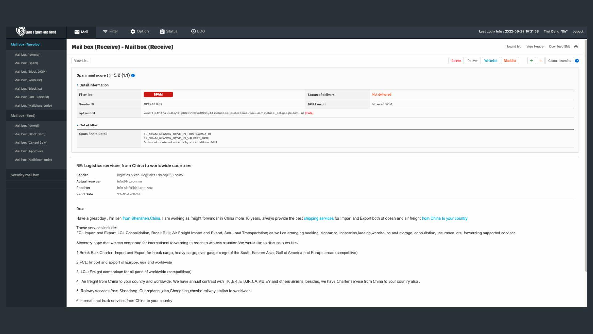 How does the Mail Gateway EG-Platform protect against email spam?