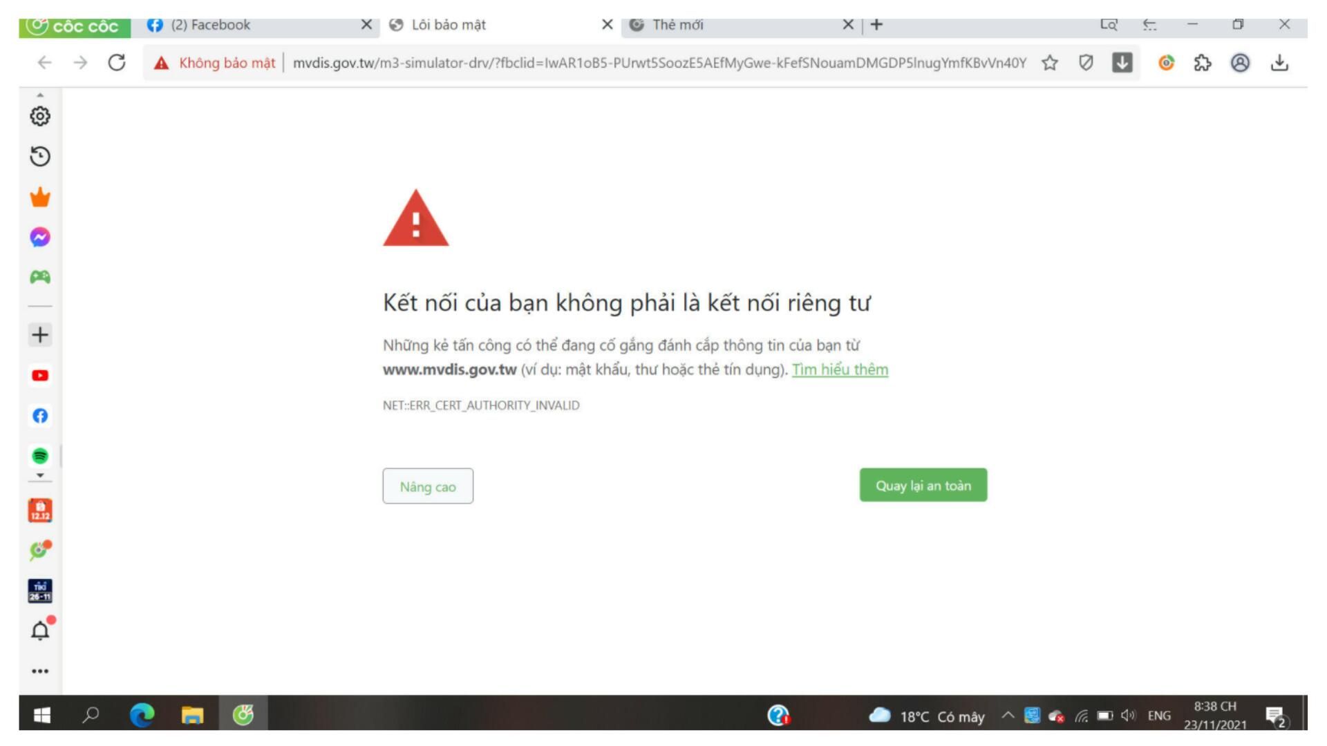 webiste đang không bảo mật